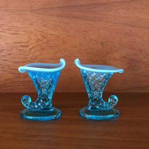 Vintage Fenton Art Glass Blue Hobnail Opalescent Vases or Toothpick